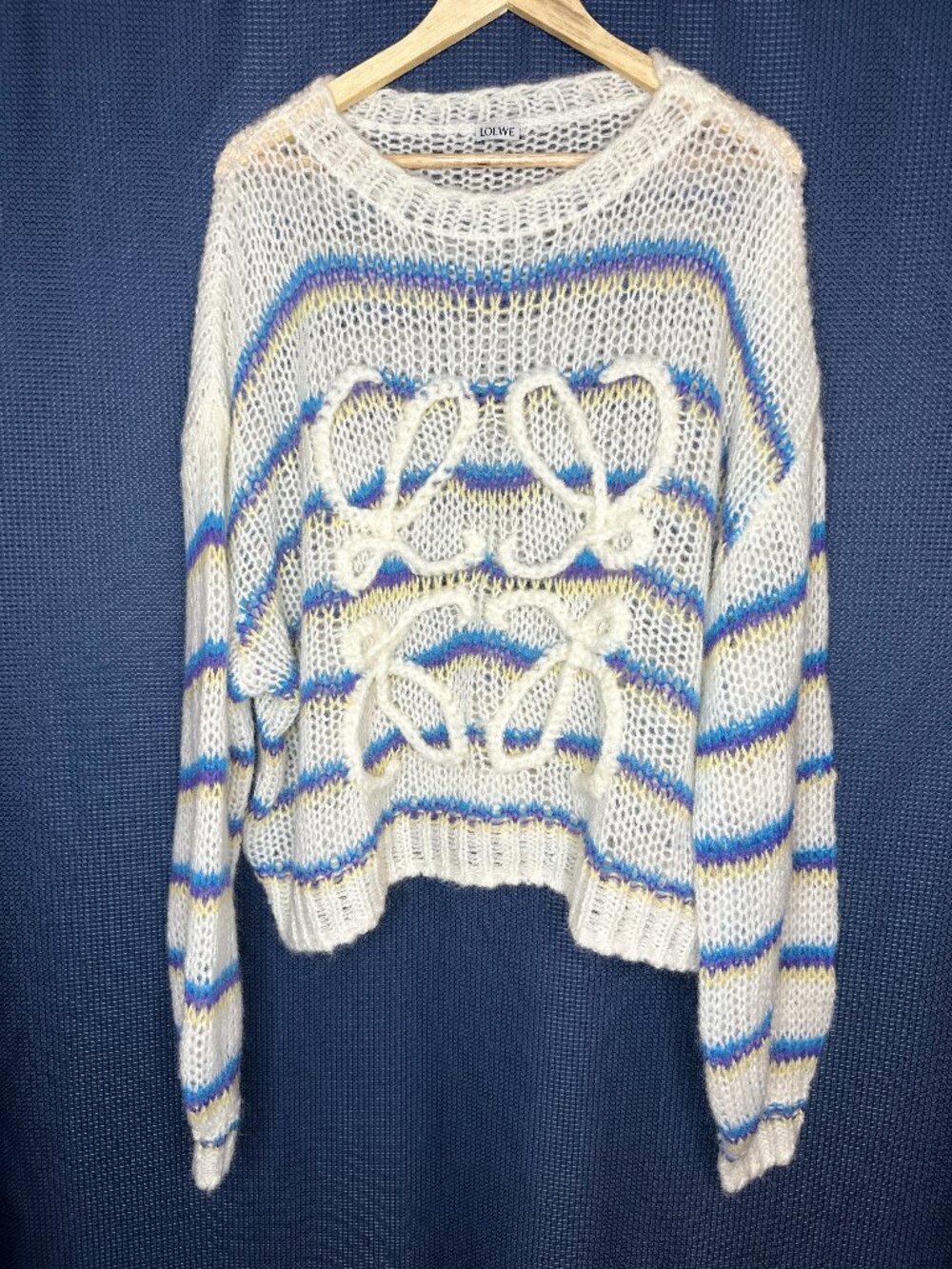 Loewe Anagram Striped Mohair-Blend Sweater, Size Medium Elevated Quiet Luxury